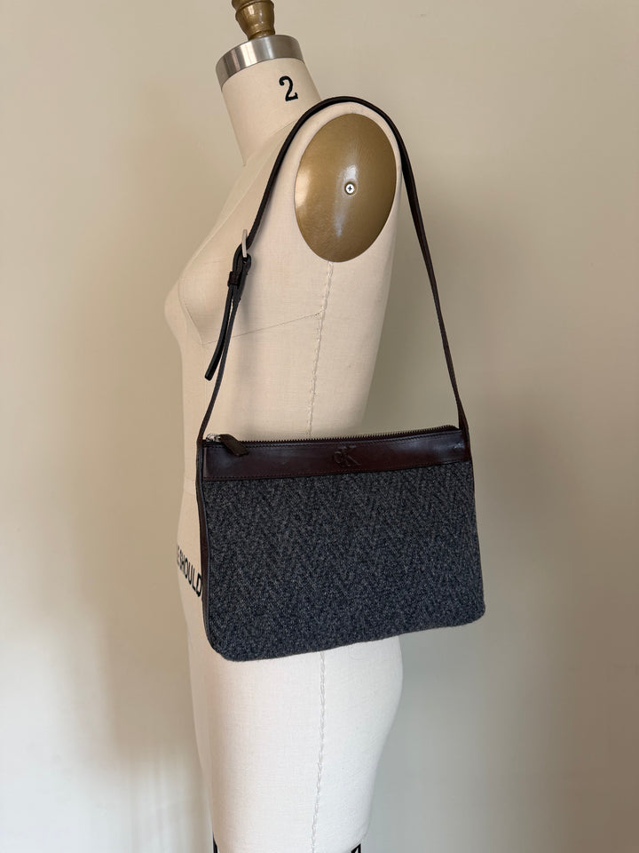 Vintage Late 1990s Calvin Klein Sample Wool Felt &amp; Leather Shoulder Bag