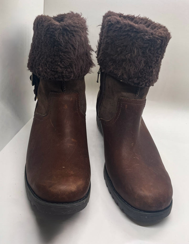 UGG Bellevue 1914 Brown leather Boots Womens US 8 Discontinued Shearling Heel Foldover