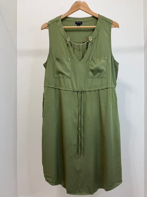 Torrid Gold Chain Notch Neck Dress Sleeveless Olive Green Sz1/1X