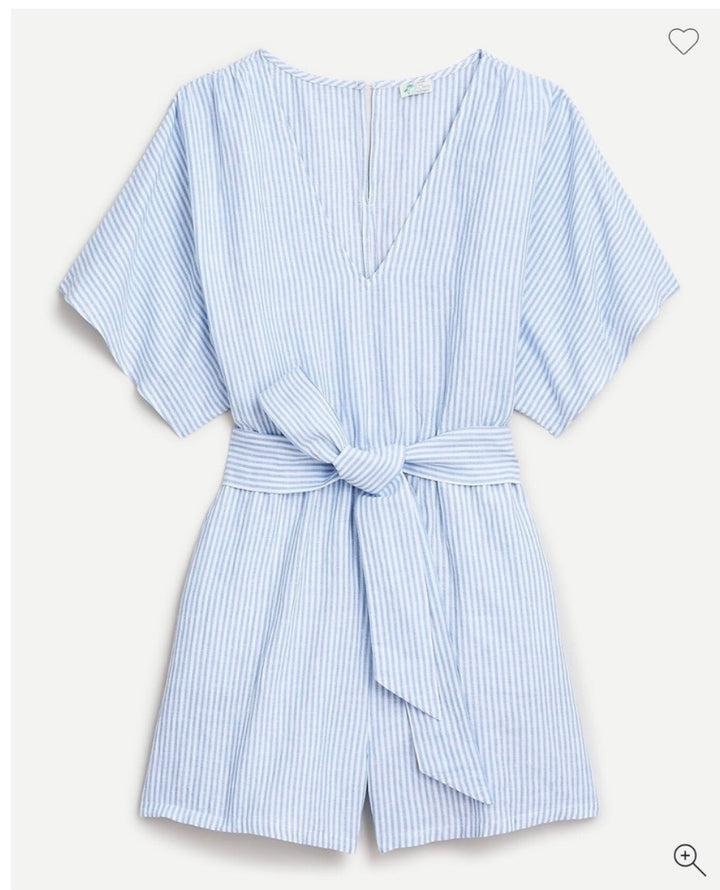 J.Crew White Blue Stripe Linen Blend Romper SzL NWT