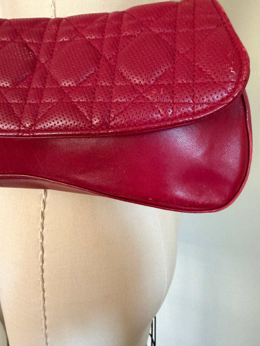 Christian Dior Vintage Cannage Quilted Leather Chain Shoulder Bag Burgundy