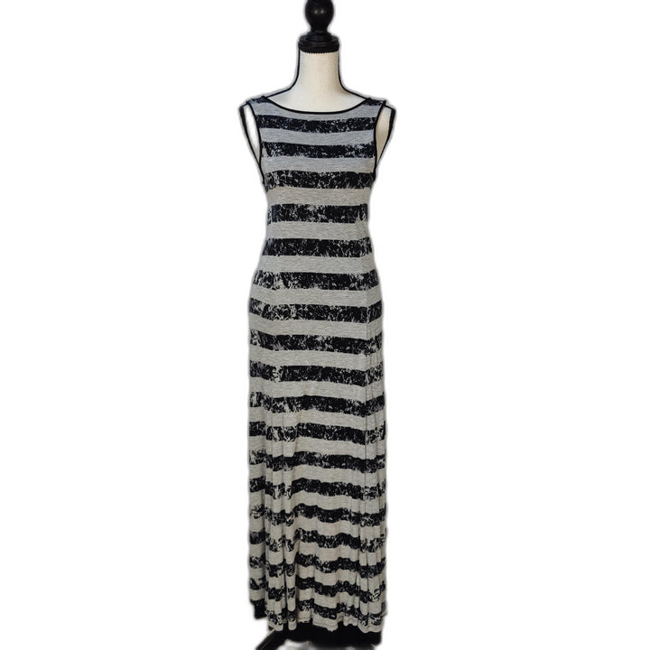 Kensie Pieces Black & Gray Striped Sleeveless Maxi Dress - Size M