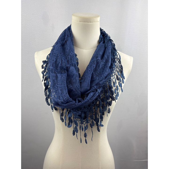 Elegant Blue Lace Scarf With Fringe By Scarf&