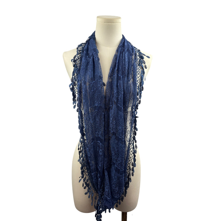 Elegant Blue Lace Scarf With Fringe By Scarf&