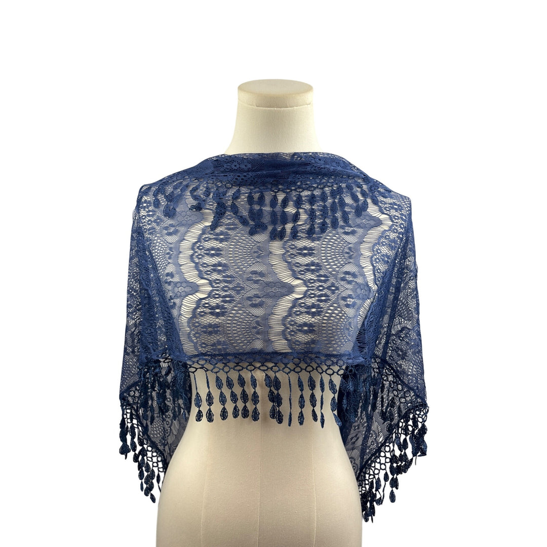 Elegant Blue Lace Scarf With Fringe By Scarf&