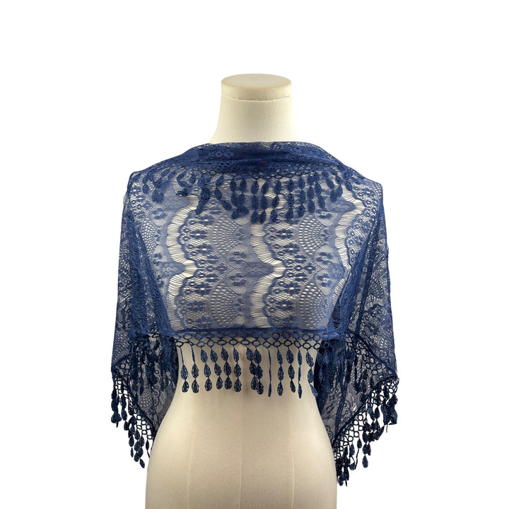 Elegant Blue Lace Scarf With Fringe By Scarf&