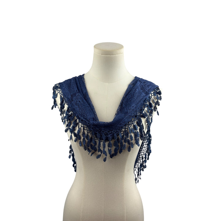 Elegant Blue Lace Scarf With Fringe By Scarf&