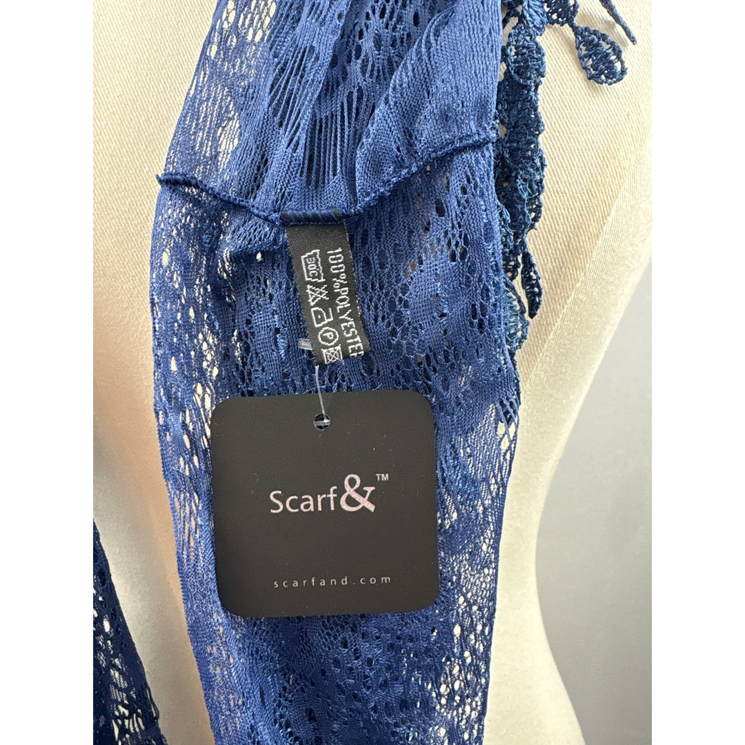 Elegant Blue Lace Scarf With Fringe By Scarf&
