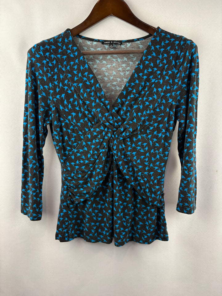 Women’s Cable & Gauge Medium Black Blouse w/ Blue Patterns