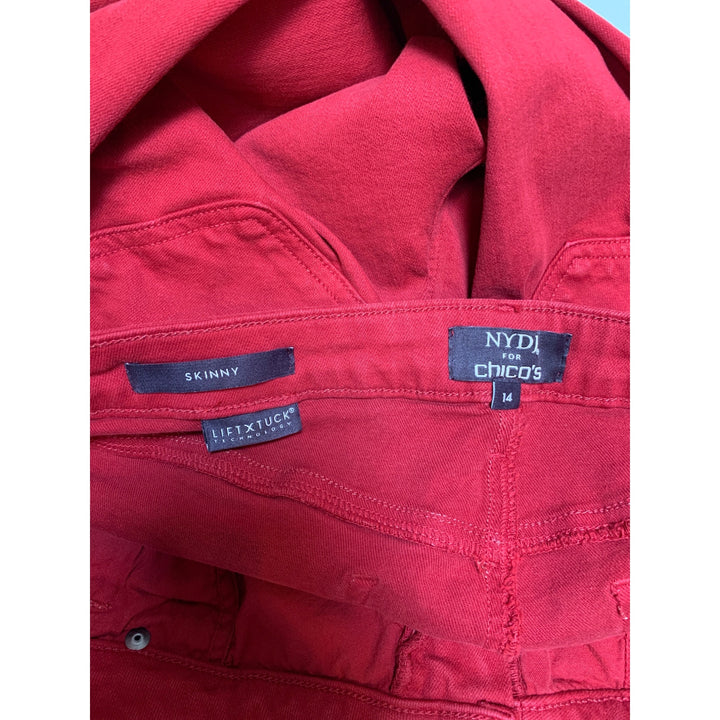 NYDJ For Chicos Womens Red Skinny Jeans Size 14 Lift Tuck Cotton Blend