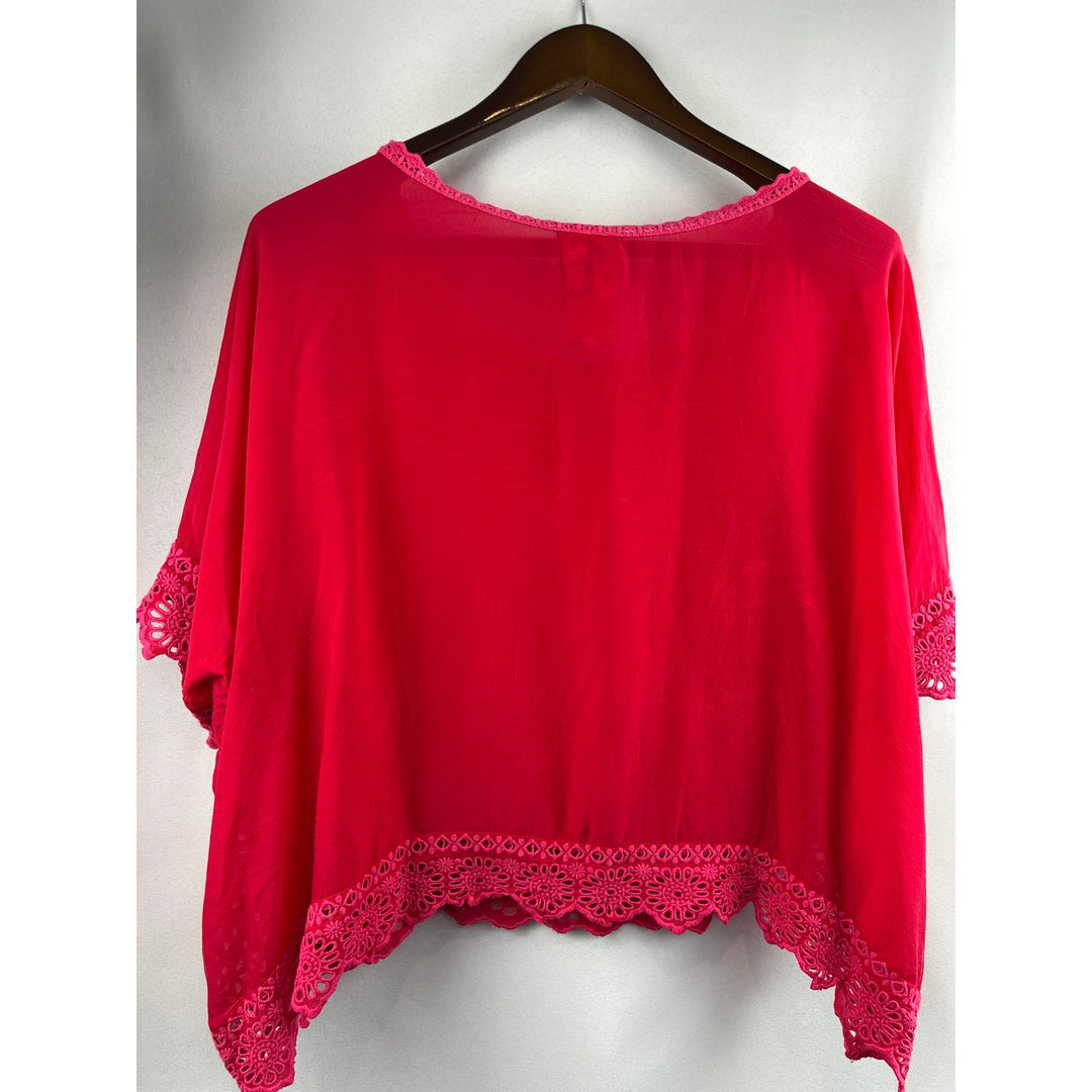 Women’s Dark Pink Johnny Was Poncho Style Blouse Size L