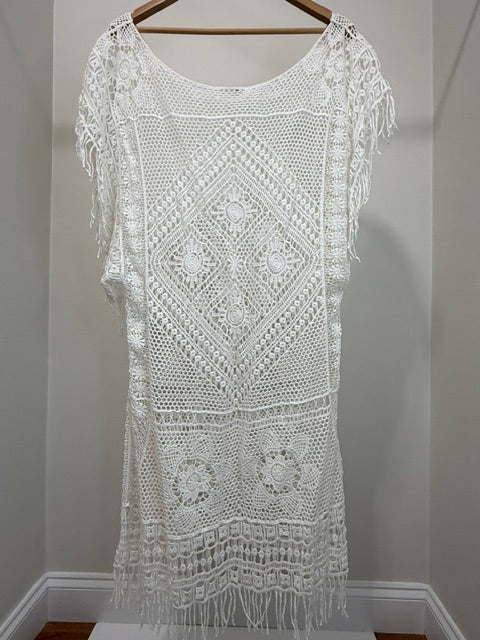 CUPSHE White Crochet Embroidered Fringe Swim Cover Up One Size