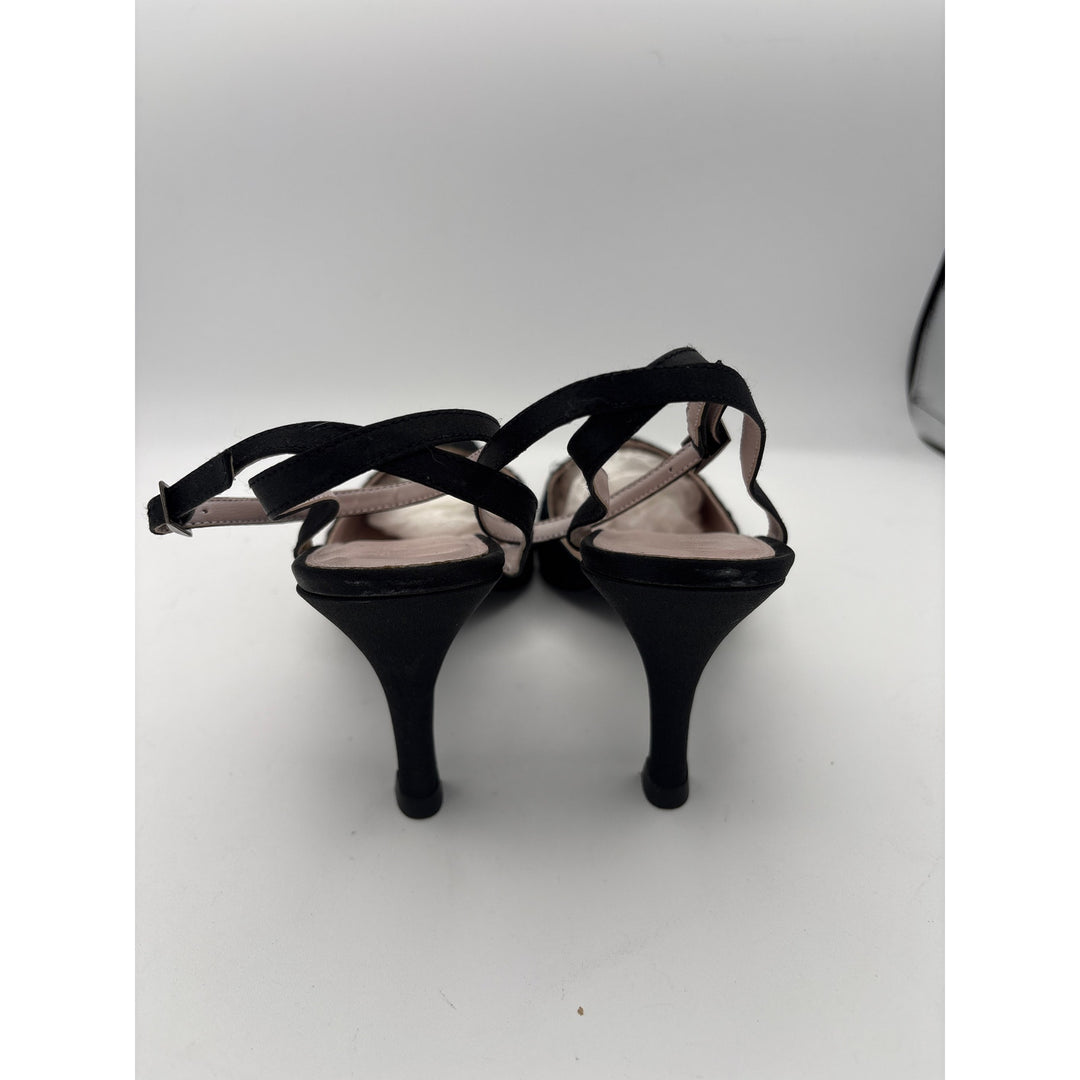Women’s Vincci Size 7 Black Satin & Lace Strappy Heels