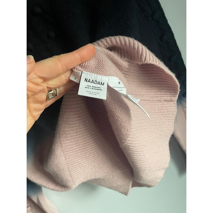 naadam navy blue pink ombre sweater Merino Wool Cashmere blend S Cableknit