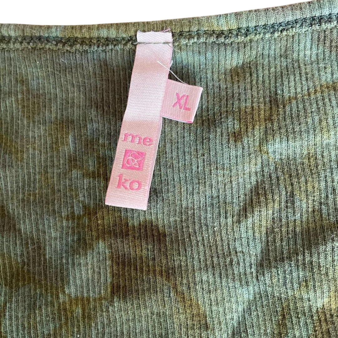Y2K Women's Green Tie Dye Bedazzled 3/4 Sleeve Shirt sz XS