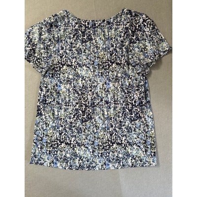 Women’s Caslon Blue Floral Donny Flutter Short Sleeve VNeck Blouse Sz M