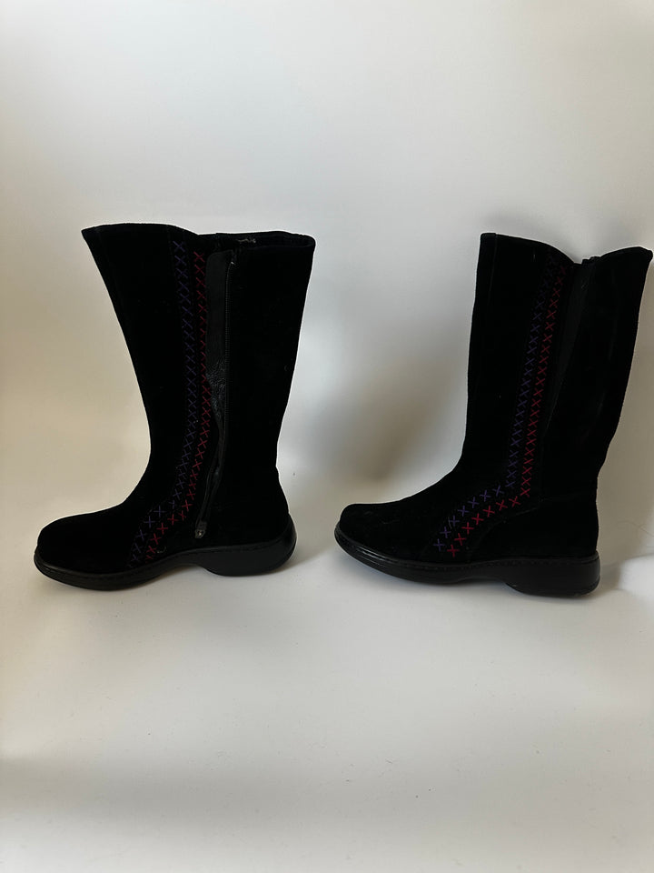 Dansko Fleur Black Suede Embroidered Tall Boots Size 40 US 9.5–10