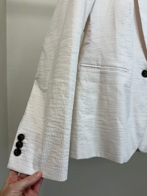 J.Crew Seersucker One Button Blazer Pale Pink White Sz14
