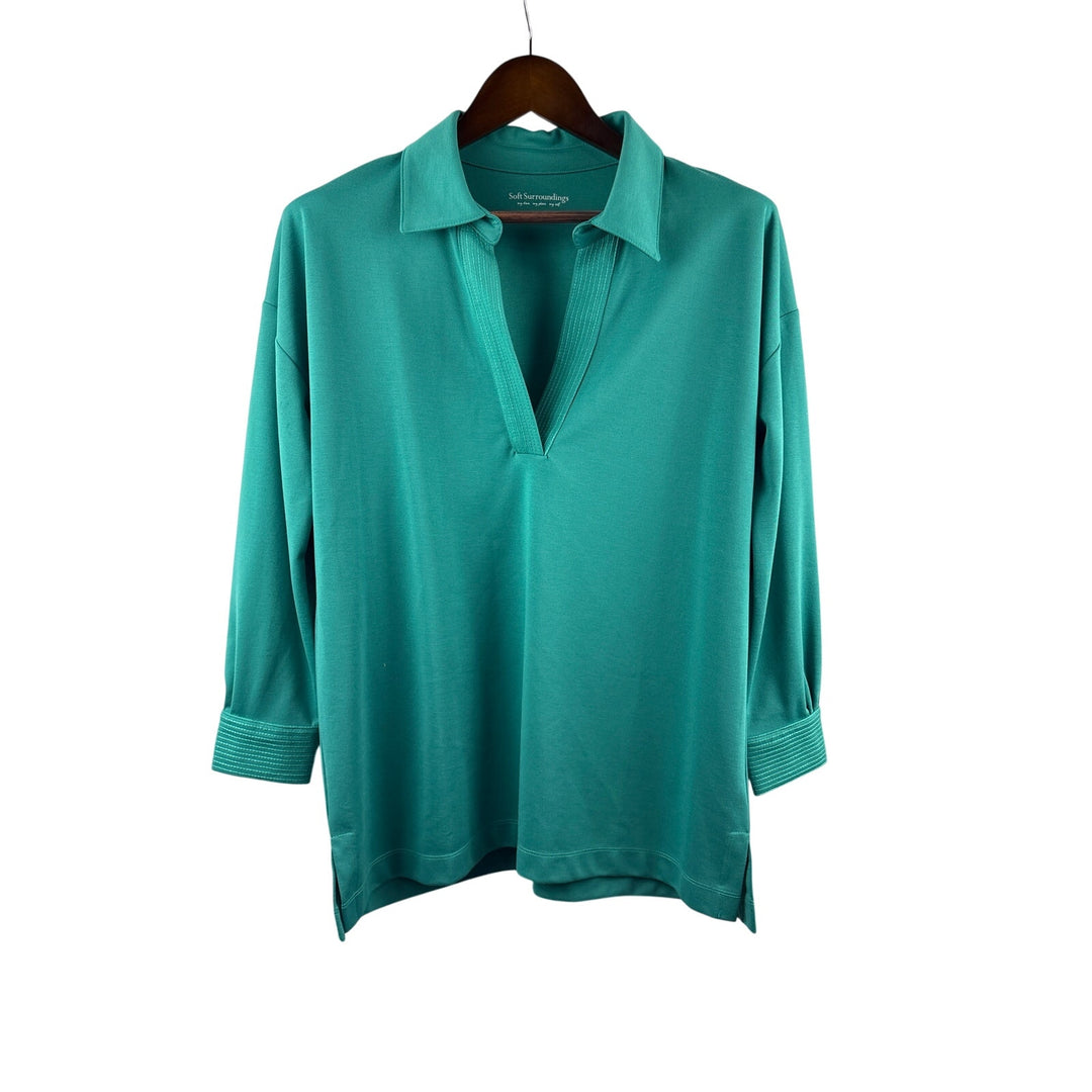 Women’s Soft Surroundings Petite Medium Dark Teal Long Sleeve Blouse