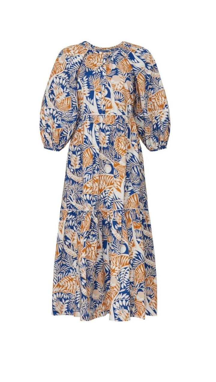 Staud Womens Land And Sea Tree Demi Dress Tropical Blue Leaf Print Size S