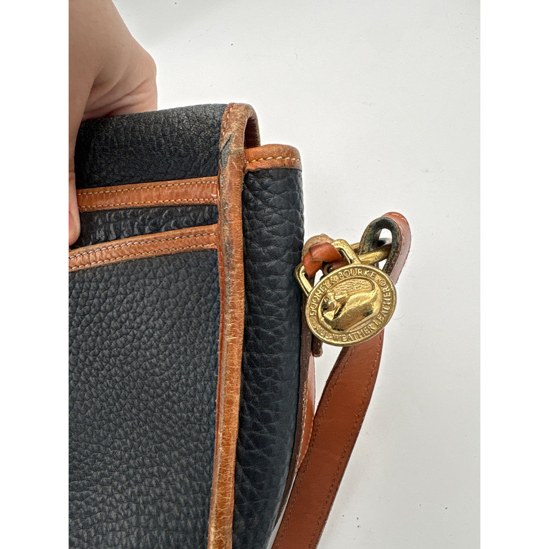 Women’s Dooney & Bourke Dark Navy Blue Leather Crossbody Bag w/ Brown Accents