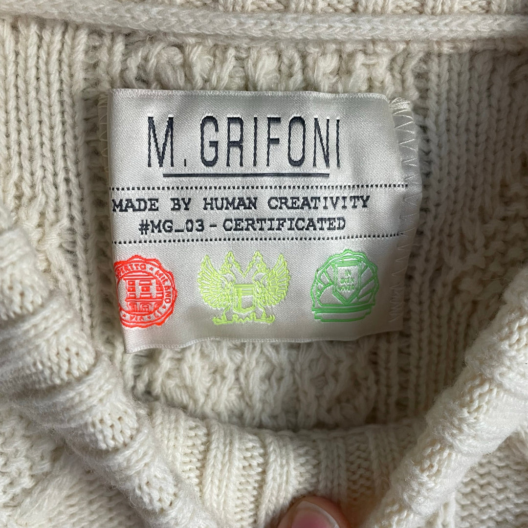 Mauro Grifoni Cream 100% Merino Wool Cableknit Fisherman Heritage Sweater size 6