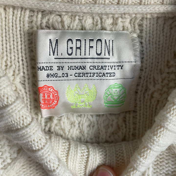 Mauro Grifoni Cream 100% Merino Wool Cableknit Fisherman Heritage Sweater size 6