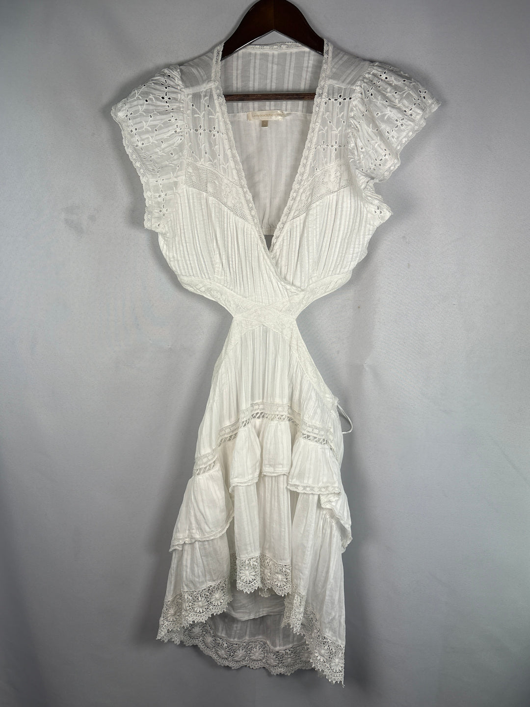 LoveShackFancy Womens White Short Sleeve Backless Cotton Mini Dress