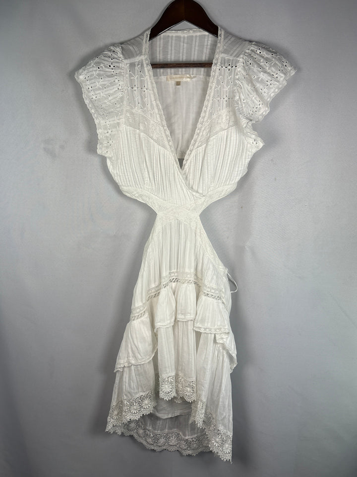 LoveShackFancy Womens White Short Sleeve Backless Cotton Mini Dress