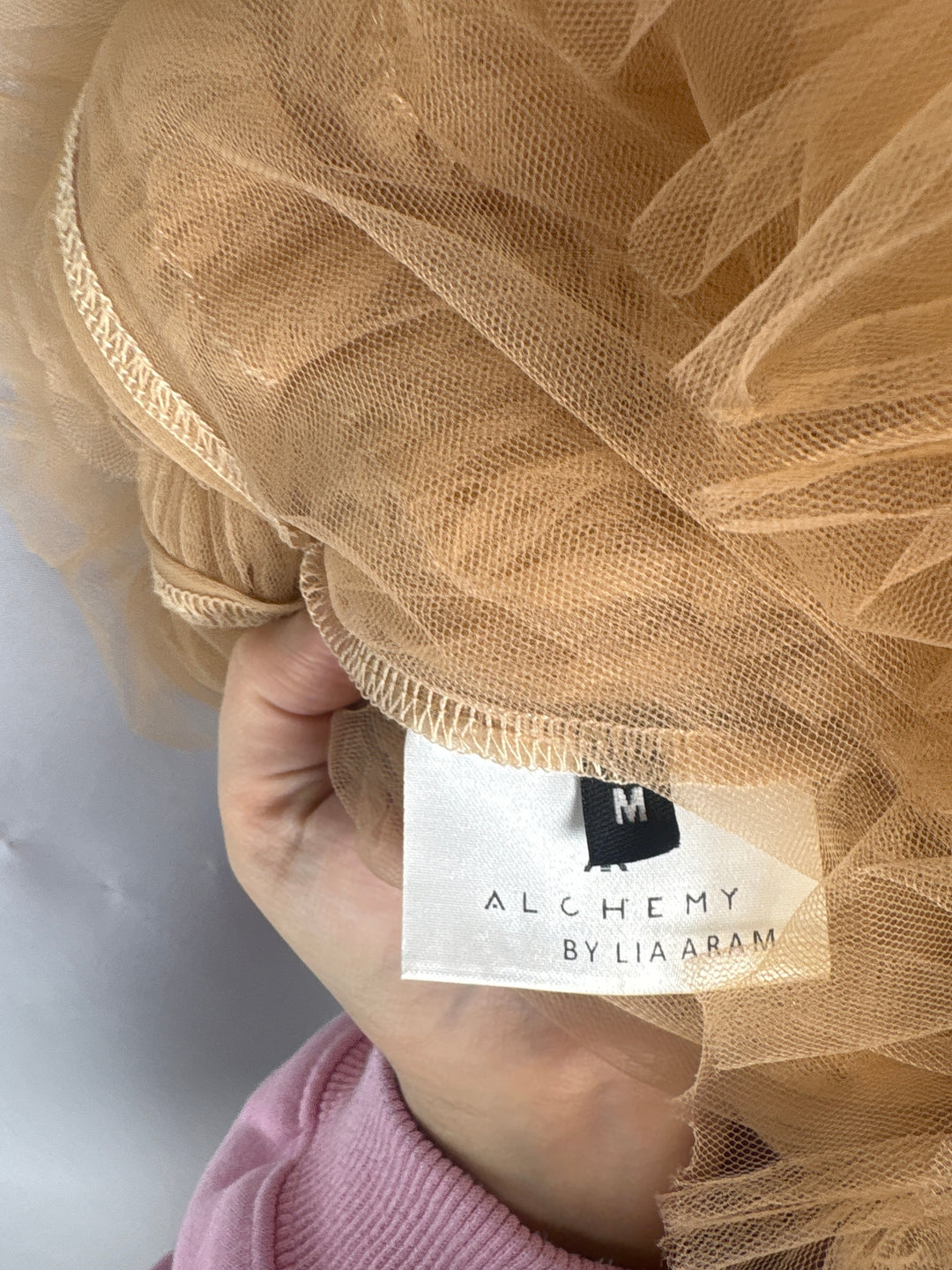 Women Alchemy By Lia Aram Peach Ruched Tulle Mini Dress