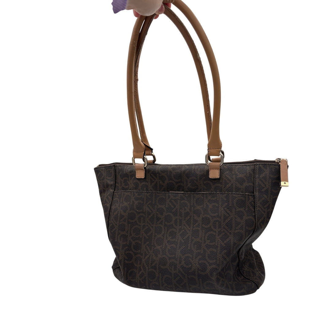 Women’s Calvin Klein Brown Leather Logo Patterned Hangbag