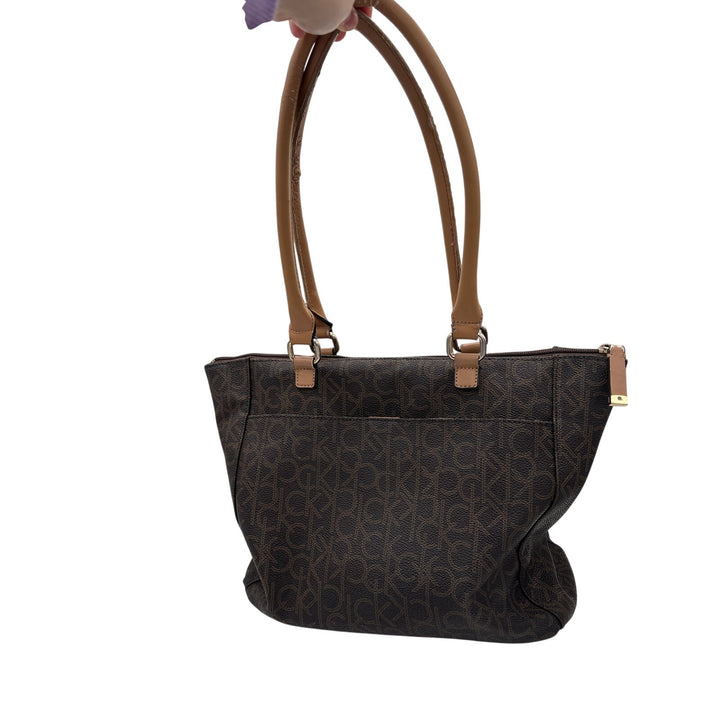 Women’s Calvin Klein Brown Leather Logo Patterned Hangbag
