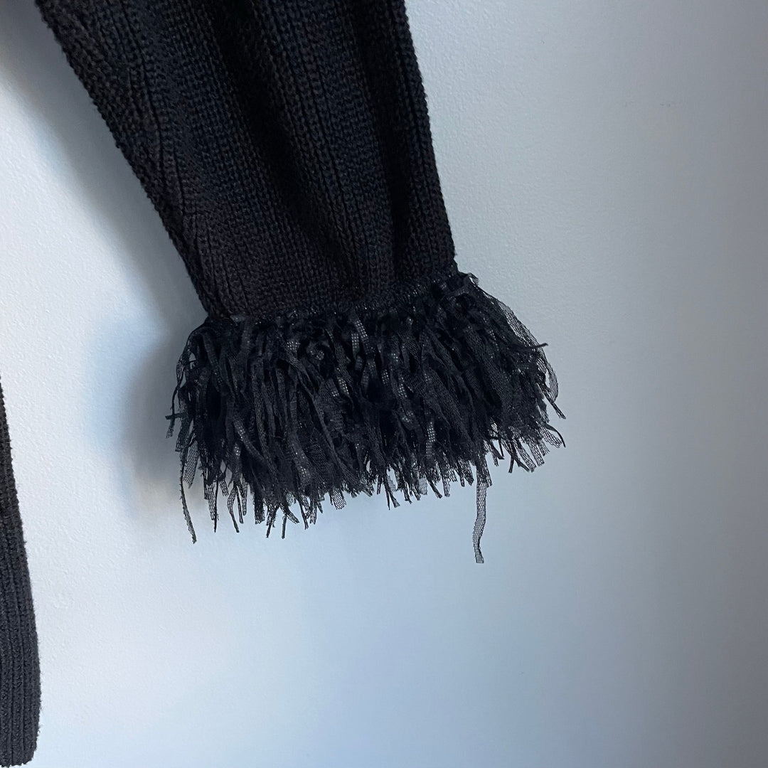 Nic + Zoe Black Knit Sweater Fringe Sleeves Cuffs Holiday NYE Whimsigoth sz XL