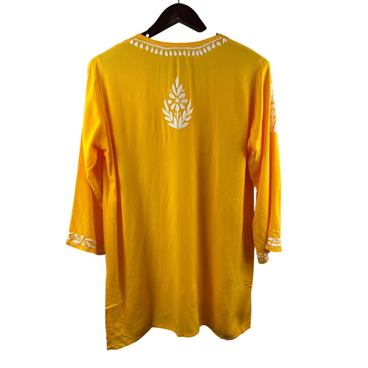 Women’s Handmade XL Orange Long Sleeve Blouse w/ White Embroidery