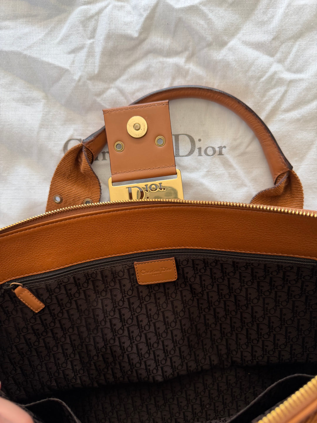 Vintage Christian Dior Street Chic Brown Leather Grommet Tote John Galliano