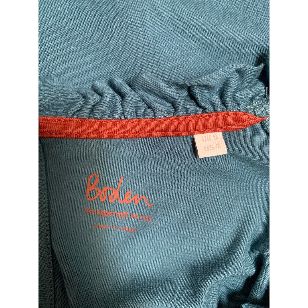 Women's Boden Blue Long Sleeve Ruffle Trim Top - Size S