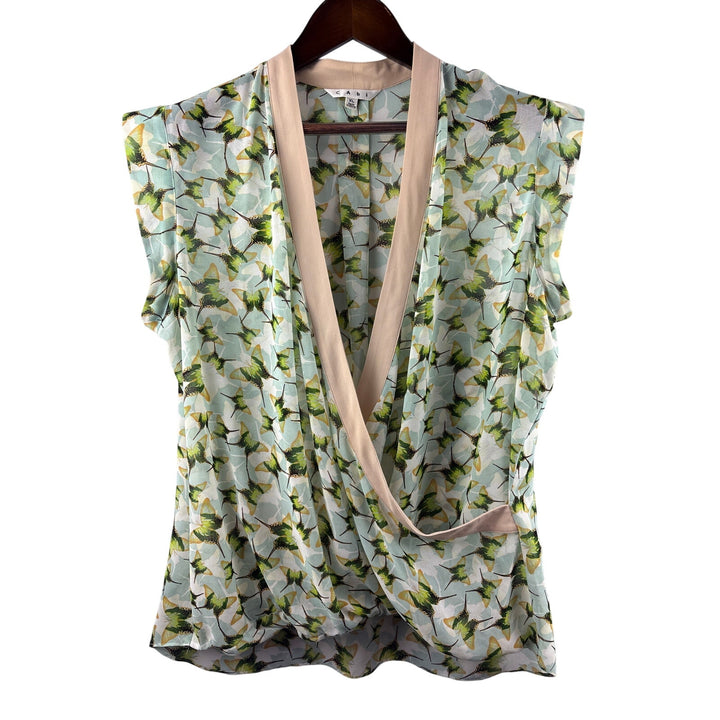Women’s Cabi XL Light Teal w/ Green Butterflied Patterned Sleeveless Blouse
