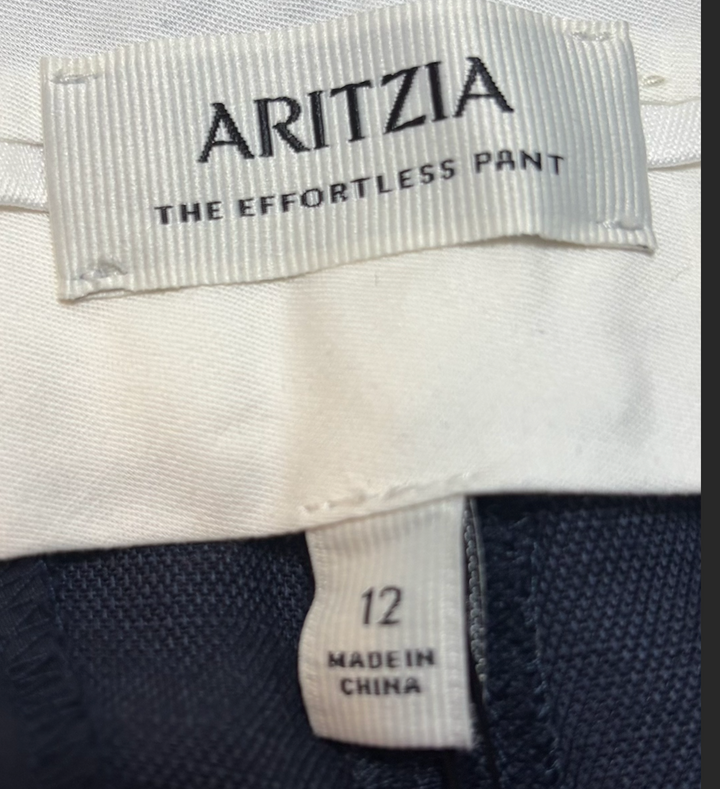 Aritzia Effortless Pant Linen Curve Fit Navy High Rise Wide Leg Size 12 NWT