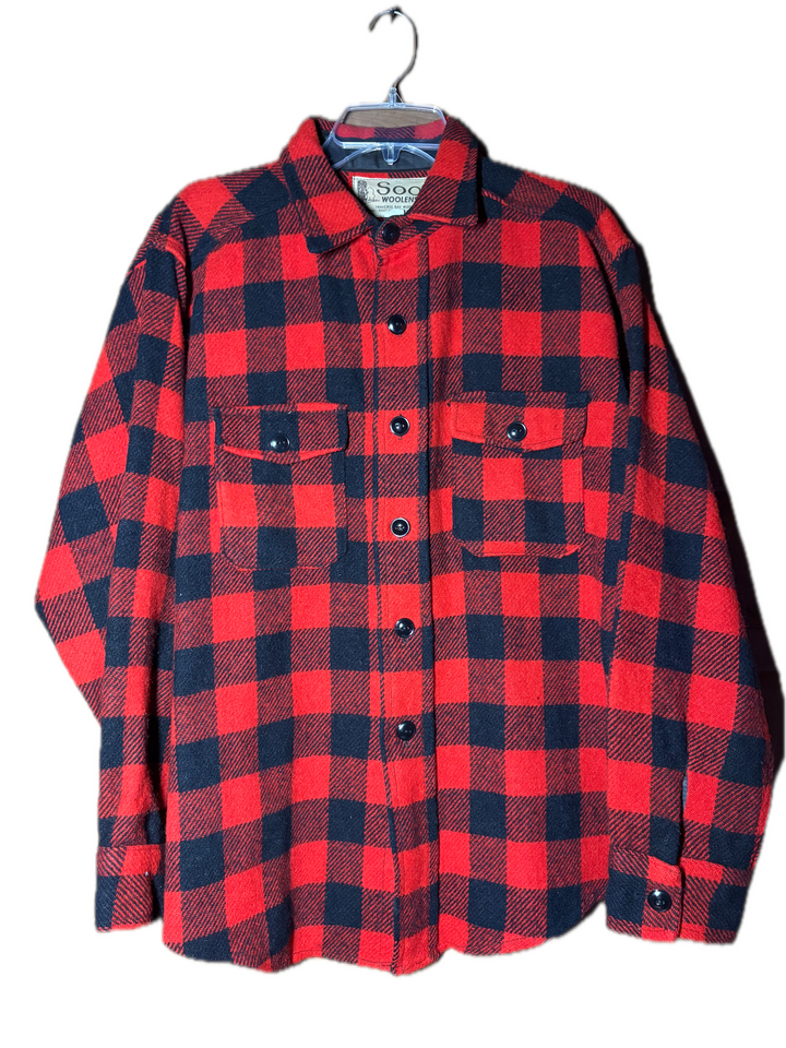 Vintage Soo Woolens Buffalo Plaid Wool Hunting Shirt Jacket