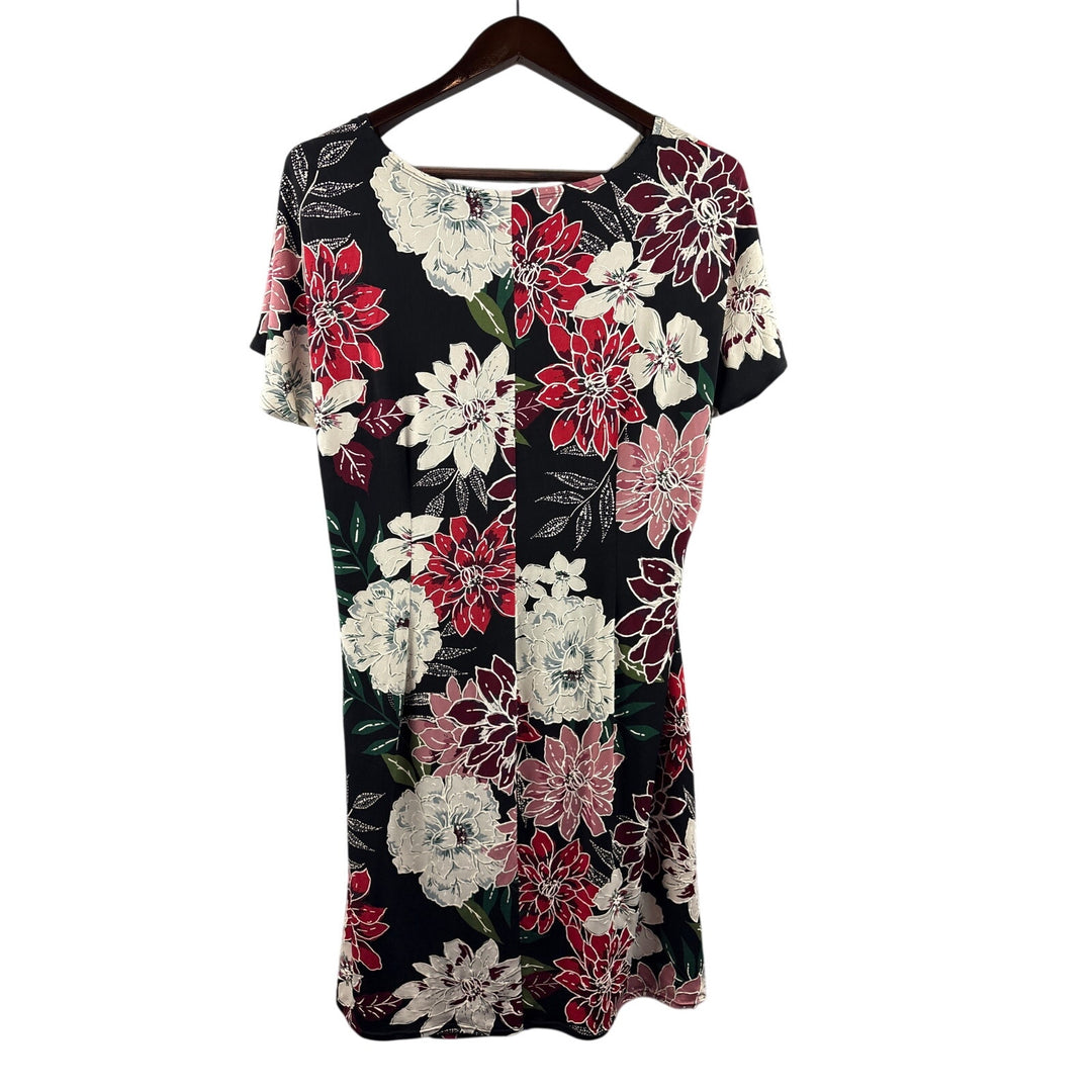 Women’s Signature by Robbie Bee Large Black Floral Midi Short Sleeve Dress