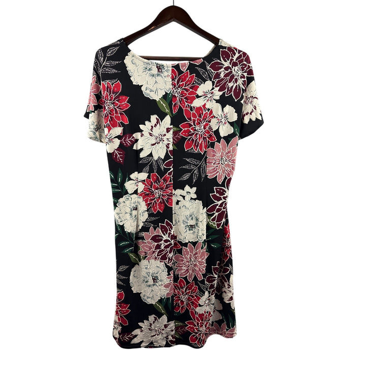 Women’s Signature by Robbie Bee Large Black Floral Midi Short Sleeve Dress