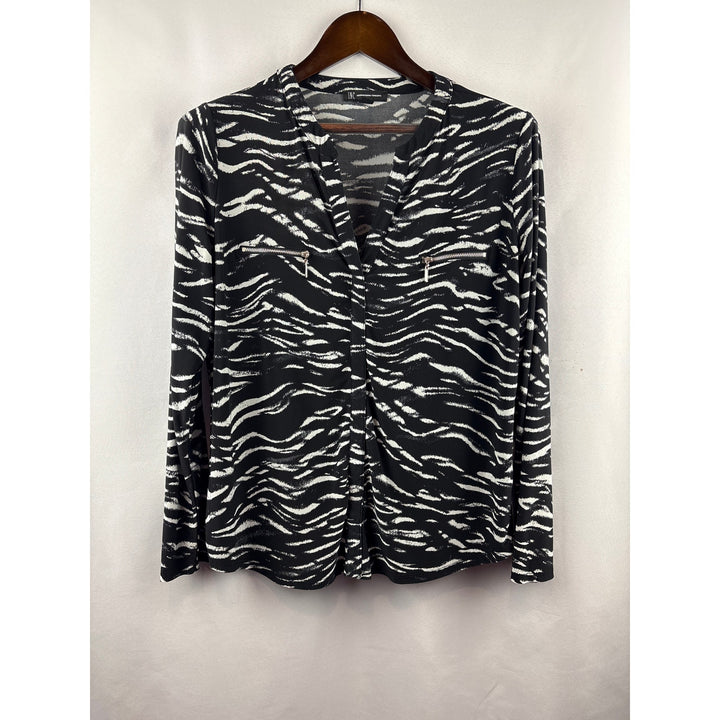 Women’s I.N.C International Concepts Large Black Tiger Striped Blouse