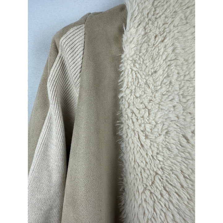 Women’s INC International Concepts Y2K Beige Faux Fur Cardigan Jacket Size XS