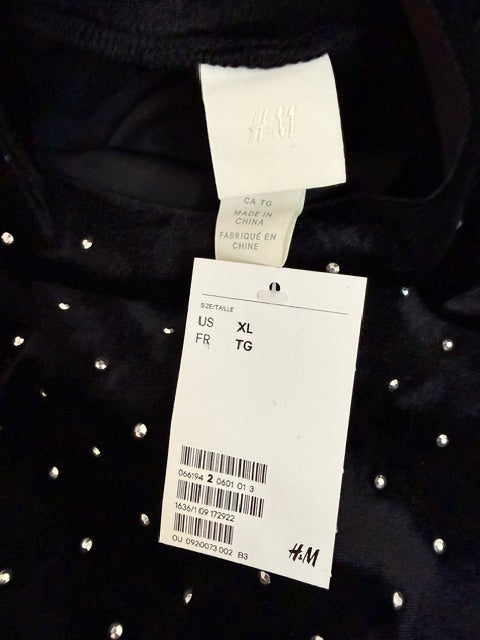 H&amp;M Black Velour Silver Studded Mock Neck Dress NWT XL