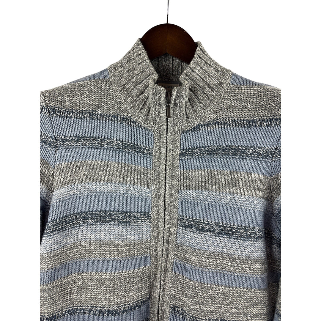 Women’s L.L. Bean Large Gray & Blue Striped Zip-Up Cardigan