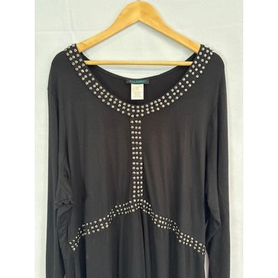 Women’s Ulla Popken Size 20/22 Black Long Sleeve Dress with Silver Hardware Detail