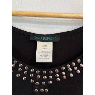 Women’s Ulla Popken Size 20/22 Black Long Sleeve Dress with Silver Hardware Detail