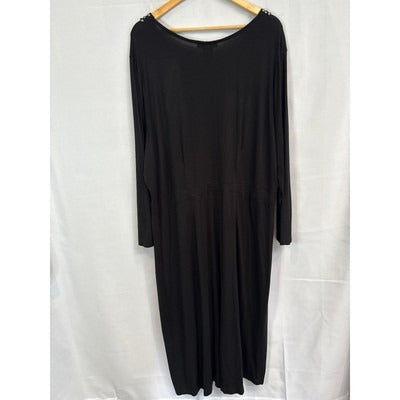 Women’s Ulla Popken Size 20/22 Black Long Sleeve Dress with Silver Hardware Detail