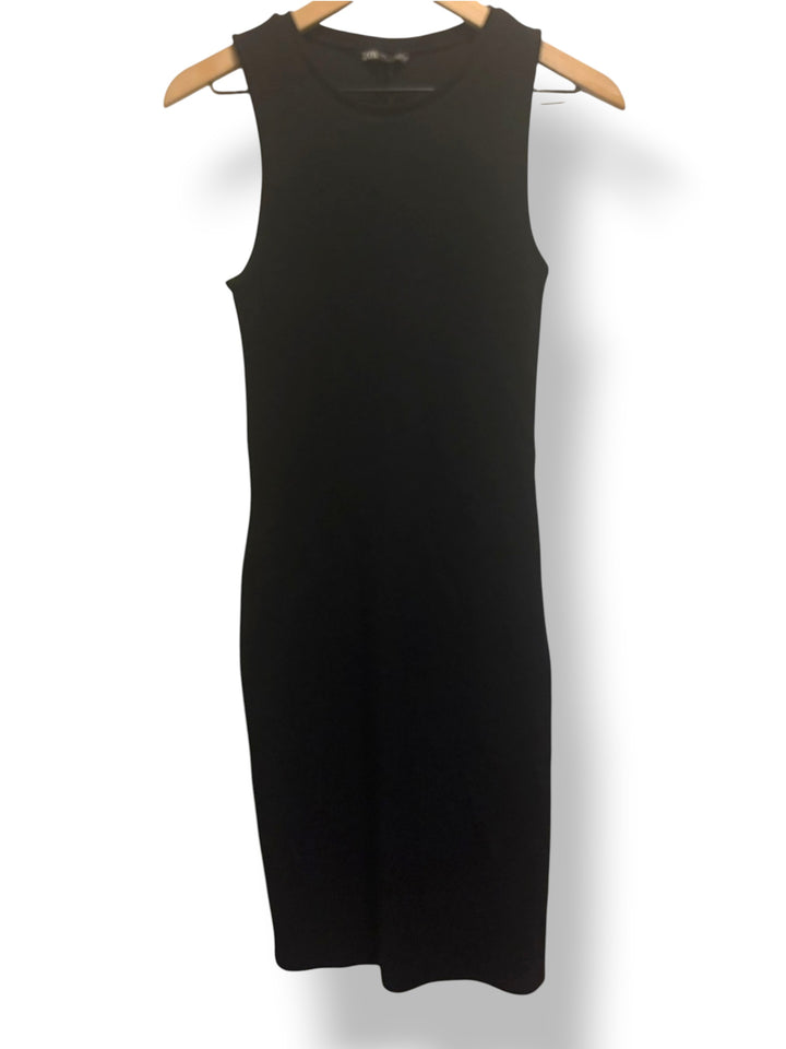 Zara Black Bodycon Midi Dress Size Small NWT Sleeveless Stretch Little Black Dress