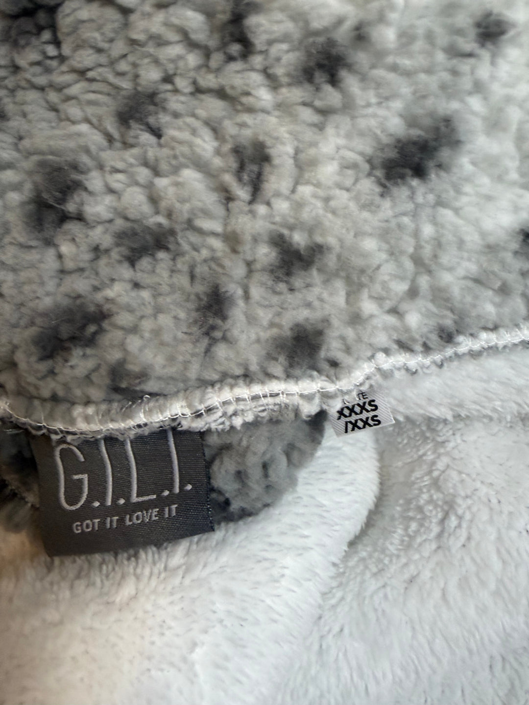 G.I.L.I. Gray Leopard Print Faux Fur Sherpa Hooded Coat XXS/XXXS Oversized